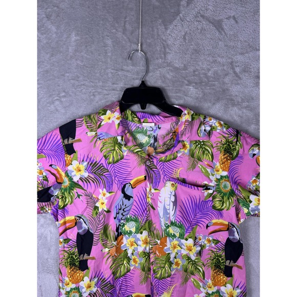 King Kameha Hawaiian Shirt Mens Large Pink Toucan Tropical Button Up Casual - Picture 2 of 10